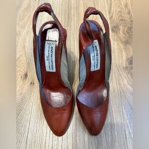 Andrea Carrano Italian Leather Slingback Pumps Cognac Brown Size 8 EUC